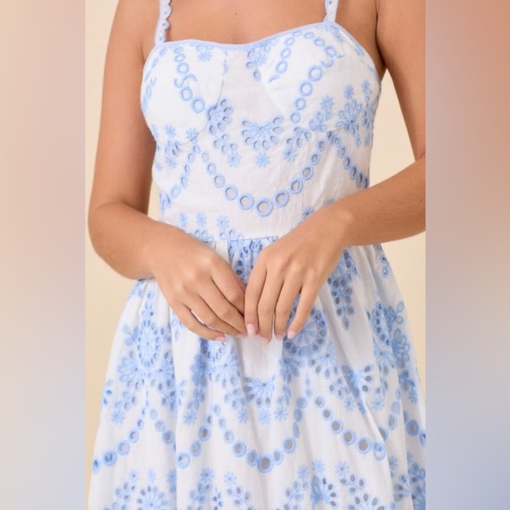 Eyelet Tiered Midi Dress with Scallop Hem - Main Strip - Picture 3 of 7